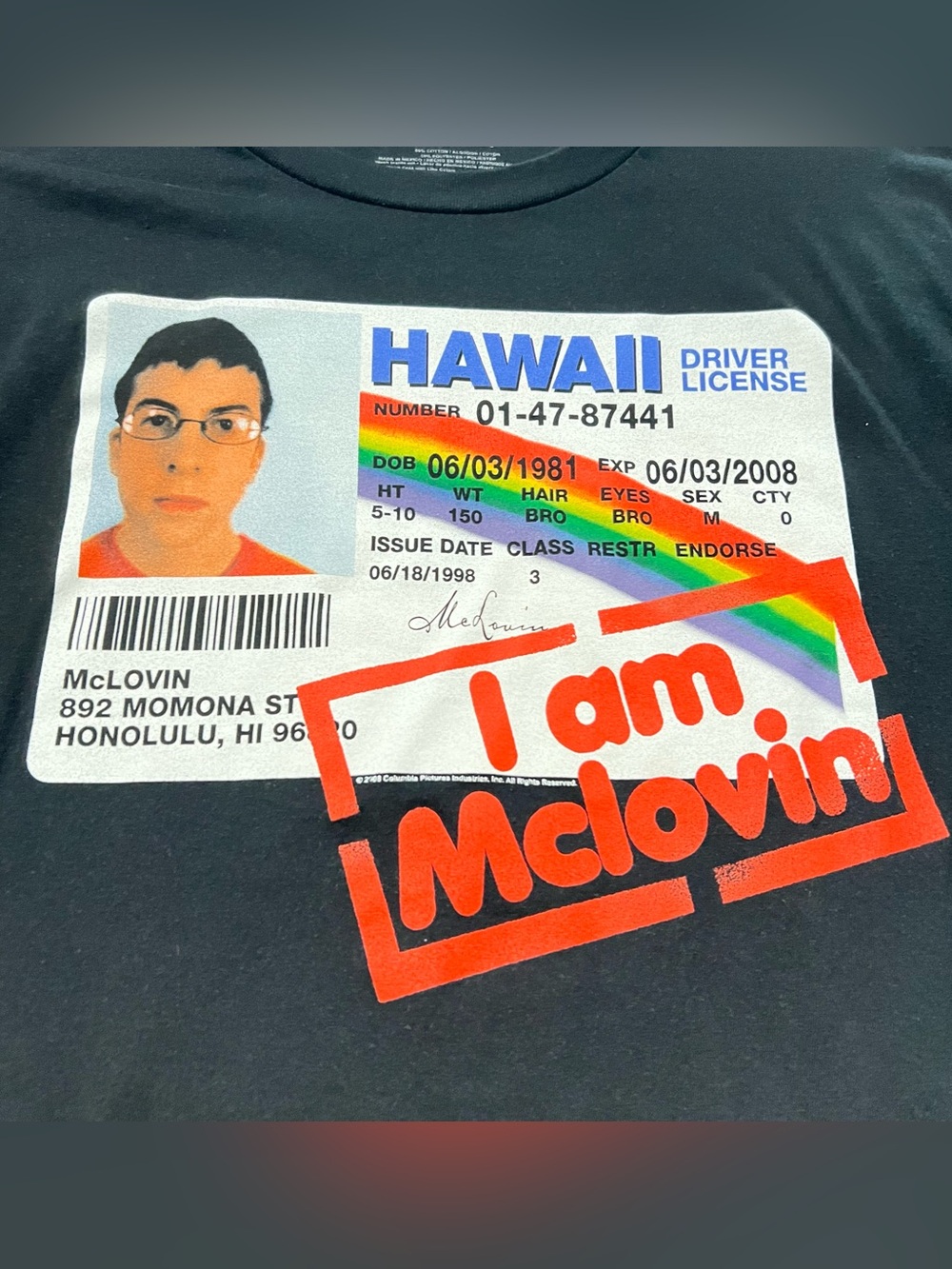 Superbad Adult I Am Mclovin T-Shirt Size 2X Black T-shirt